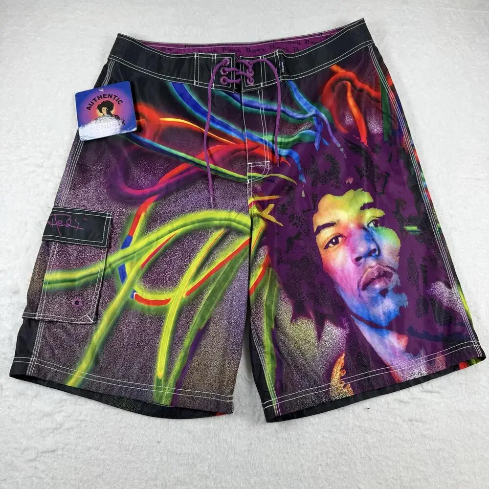 Dragonfly Swim Shorts Mens Size 36 Purple Hendrix Electric Haze Board Graphic